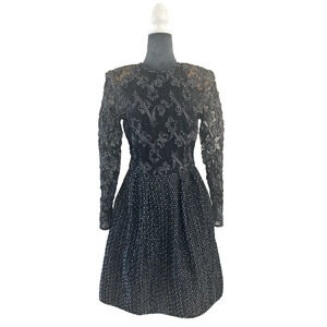 Vintage 80s Dress Cocktail Party Designer Artsy Polka Dot Sheer Lace Couture 10